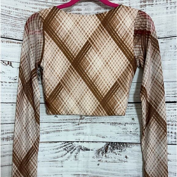 Princess Polly Top Womens Size 6 Lucille Crop Chiffon Y2K check Ruched 90s 00s - Picture 5 of 14